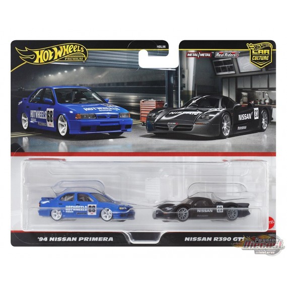 Car Culture 2 Pack 1994 Nissan Primera & Nissan R390 GT1 - Hot Wheels 1:64 - HRR74-956N - Passion Diecast