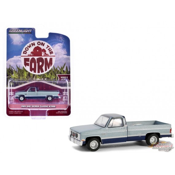 GMC Sierra Classic K2500 1985 en argent et bleu nuit - Down on the Farm Series 9 - 1/64 Greenlight - 48090 D