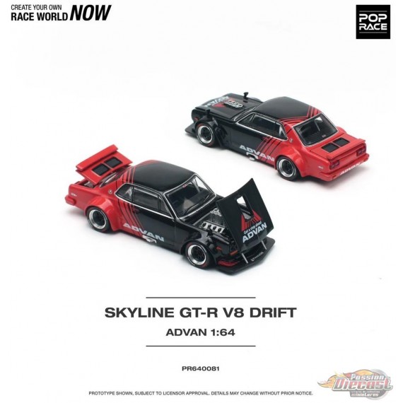 SKYLINE GT-R V8 DRIFT (HAKOSUKA) ADVAN - Pop Race 1:64 - PR640081 -  Passion Diecast 