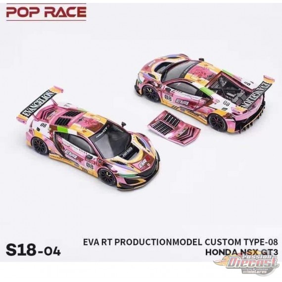 Honda NSX GT3 Evo22 - EVA RT Production Model Custom Type-08 - Pop Race 1:64 - PR640109 -  Passion Diecast 