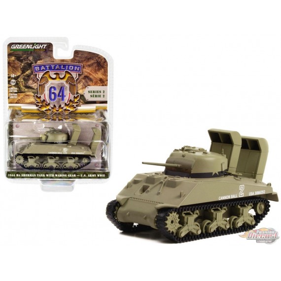 Cannon Ball - Utah Beach, Normandy - 1944 M4 Sherman Tank Deep Wading Gear - Battalion 64 Series 2 -1/64 Greenlight - 61020 B