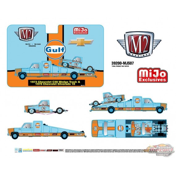 1973 Chevrolet C30 Wedge Truck & 1978 Chevrolet Silverado 10 Bedless Gulf Livery - M2 Machine - 1:64 - 39200-MJS07