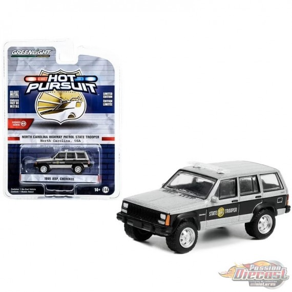 North Carolina Highway Patrol State Trooper - 1995 Jeep Cherokee - Hot Pursuit Series 43 -1/64 Greenlight - 43010 D