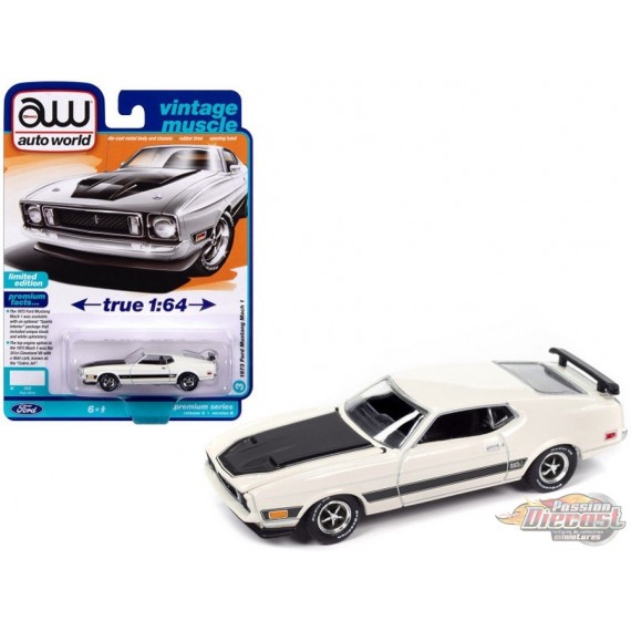 1973 Ford Mustang Mach 1 in Pearl White - Auto World - 1/64 - AWSP173 B