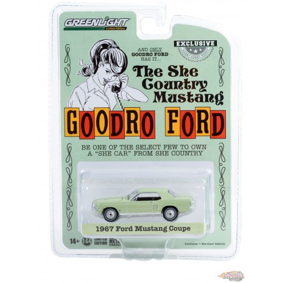 Bill Goodro Ford, Denver, Colorado - 1967 Ford Mustang Coupe - Hobby Exclusive - 1/64 Greenlight - 30353