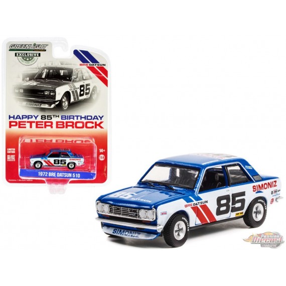 Happy 85th Birthday Peter Brock - 1972 Datsun 510 No.85 Brock Racing Enterprises - Hobby Exclusive - 1/64 Greenlight - 30341