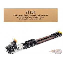 Kenworth T880 Daycab Tridem Tractor in Black with Trail King TK120 HDG Lowboy Trailer - Diecast Master - 1/50 - 71134