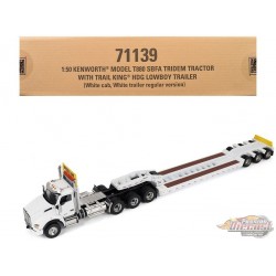 Tracteur Kenworth T880 Daycab Tridem blanc avec remorque surbaissée Trail King TK120 - Diecast Master - 1/50 - 71139