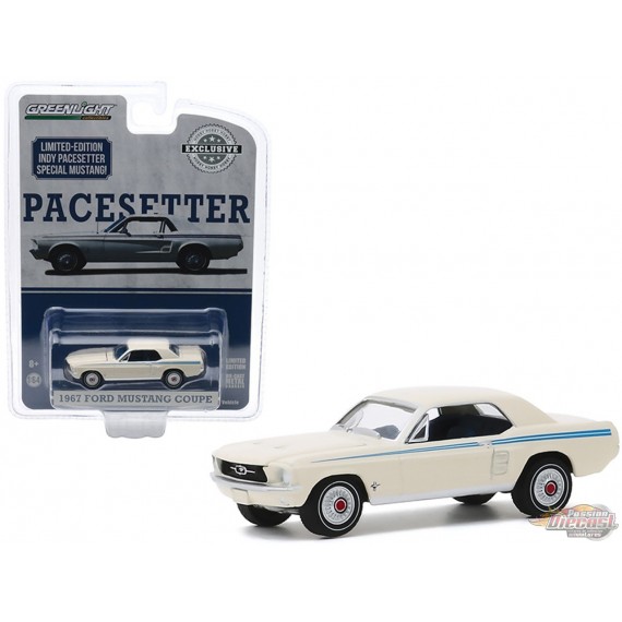 1967 Ford Mustang Coupe Indy Pacesetter Special in Wimbledon White / Scotchlite Stripes- GL 1/64 Hobby Exclusif - 30161