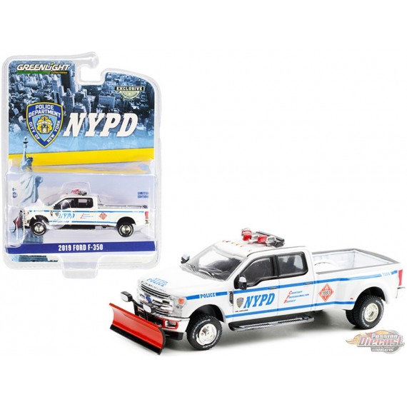 2019 Ford F-350 Dually - (NYPD) Class 3 Hazmat with Snow Plow - greenlight 1/64  Hobby Exclusive - 30216 - Passion Diecast 