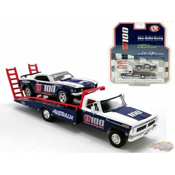 ALLAN MOFFAT - U100 - FORD F-350 RAMP TRUCK AVEC U100 1969 FORD TRANS AM MUSTANG - Acme 1/64 -  51342 Passion Diecast