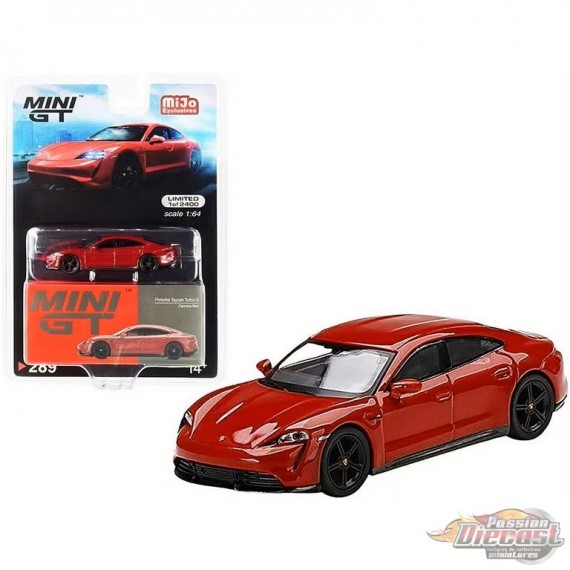Mini GT - 1:64 - Porsche Taycan Turbo S Carmine Red - Mijo Exclusives USA  - MGT00289 - Passion Diecast 
