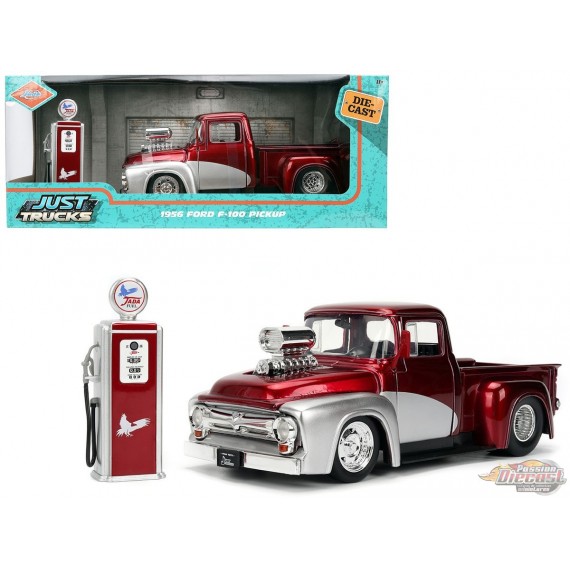 1956 Ford F-100 Pickup with Gas Pump – Red/Silver – Just Trucks - Jada - 1/24 -  35053