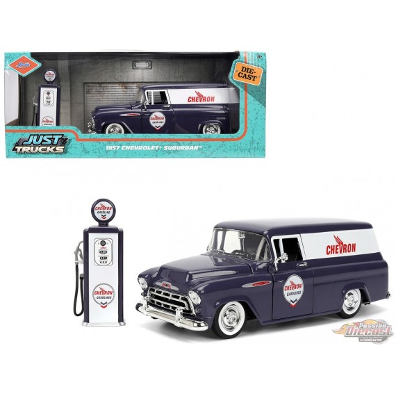 1957 Chevrolet Suburban with Chevron Gas Pump – Blue – Just Trucks - Jada - 1/24 -  35044