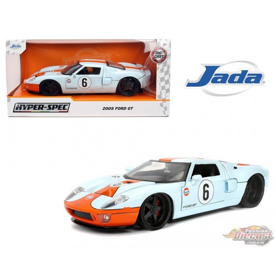 2005 Ford GT No.6 - Light Blue with Orange Stripe - Hyper-Spec - Jada 1/24 - 36373 - Passion Diecast 