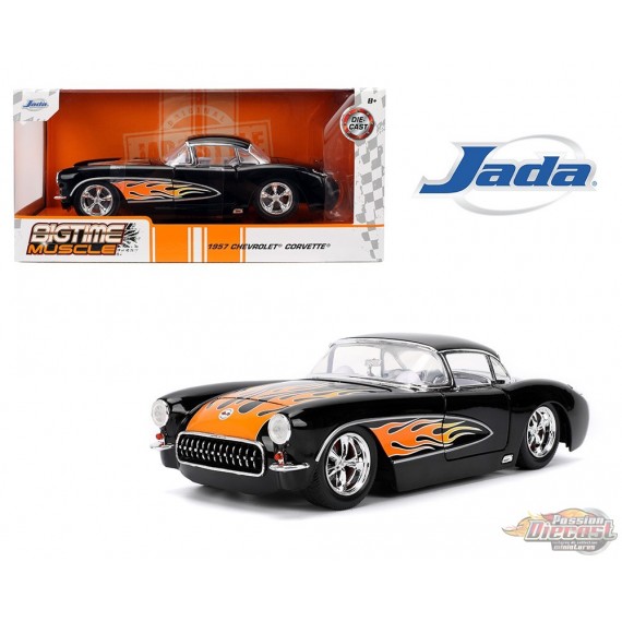 1957 Chevrolet Corvette - Black with Flames - Bigtime Muscle - Jada 1/24 - 36300 - Passion Diecast 