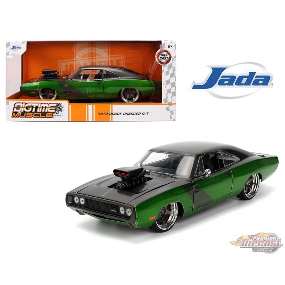 1970 Dodge Charger R/T - Candy Green and Dark Grey - Bigtime Muscle - Jada 1/24 - 36298 - Passion Diecast 