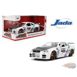 2002 Nissan Skyline GT-R (R34) - White with Carbon Fiber Hood and HKS Graphics - JDM Tuners - Jada 1/24 - 36339