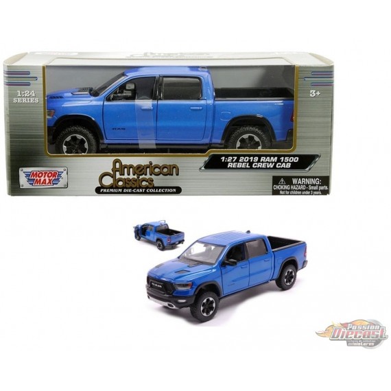 2019 Dodge Ram 1500 Rebel Pickup Truck Blue Diecast Model - Motormax 1/27 - 79358 BL