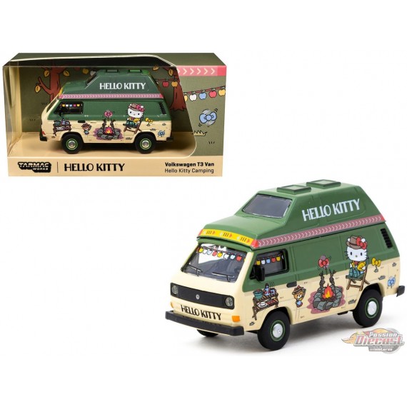 Schuco Volkswagen T3 Camper Van Hello Kitty - Beige Green - Tarmac Works - 1/64 - T64S-001-HK