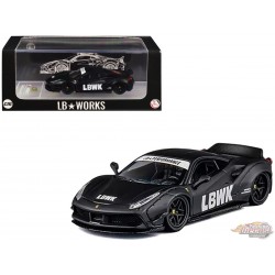 LBWK Liberty Walk F488 Widebody Indonesia Exclusive - Noir mat avec carbone - CM Model - 1:64 - CM64-LB488-INA