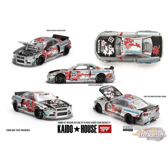 NISSAN SKYLINE GT-R (R34) KAIDO STAR RACING V1 - Mini GT & Kaido★House 1/64 - KHMG197 Passion Diecast