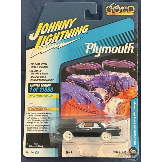CHASE CAR 1962 Plymouth Savoy Max Wedge in Silhouette Black - Johnny Lightning 1/64 - JLSP248 AGR