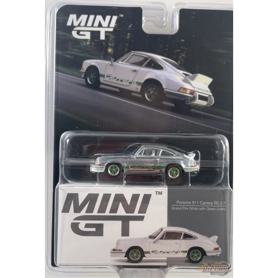 CHASE CAR Porsche 911 Carrera RS 2.7 Grand Prix Blanche avec Livrée Verte - Mini GT - 1:64 - MGT00801GR