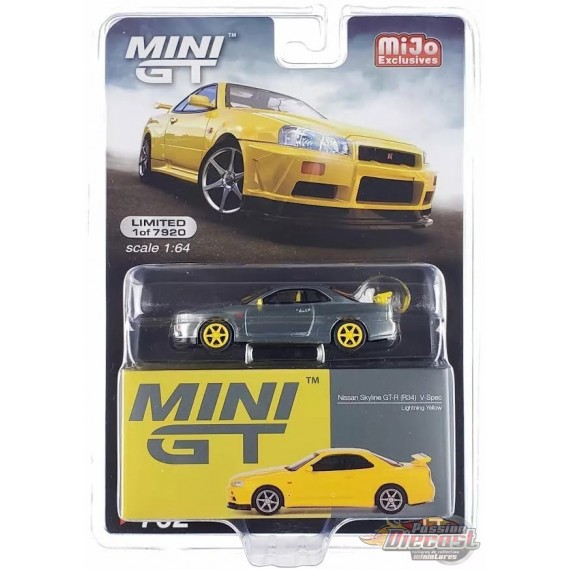 CHASE CAR Nissan Skyline GT-R (R34) V-Spec Jaune Éclair - Mini GT - 1:64 - MGT00762GR