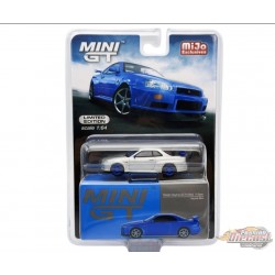 CHASE CAR Nissan Skyline GT-R (R34)  V-Spec Bayside Bleu - Mini GT - 1:64 - MGT00759GR Passion Diecast