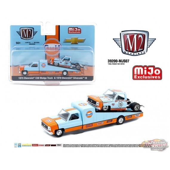 1973 Chevrolet C30 Wedge Truck & 1978 Chevrolet Silverado 10 Bedless Gulf Livery - M2 Machine - 1:64 - 39200-MJS07