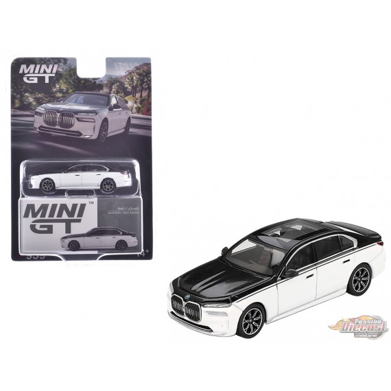 BMW i7 xDrive60 Blanc Alpin / Saphir Noir - Mini GT - 1:64 - MGT00959 Passion Diecast