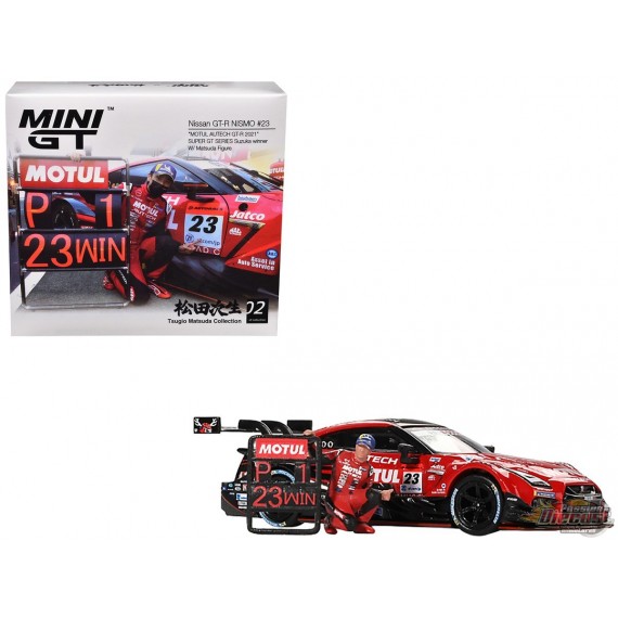 Nissan GT-R MOTUL AUTECH GT-R 2021 SUPER GT SERIES Gagnant Suzuka & figurine Matsuda - Mini GT - 1:64 - MGT00875