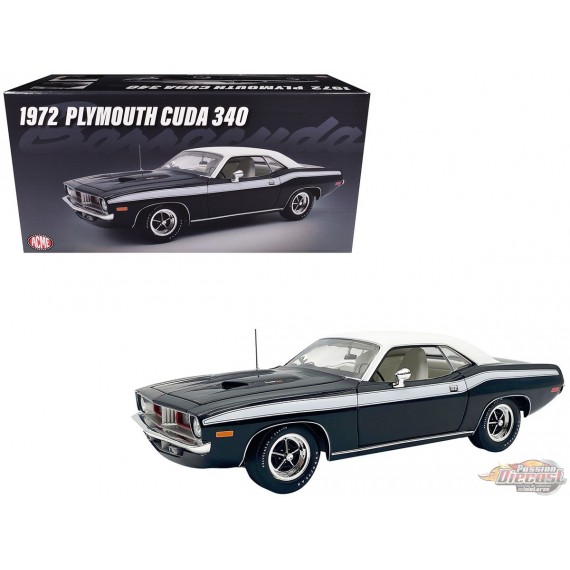 1972 Plymouth Cuda 340 Black with White Stripes  - ACME - 1/18 - A1806137
