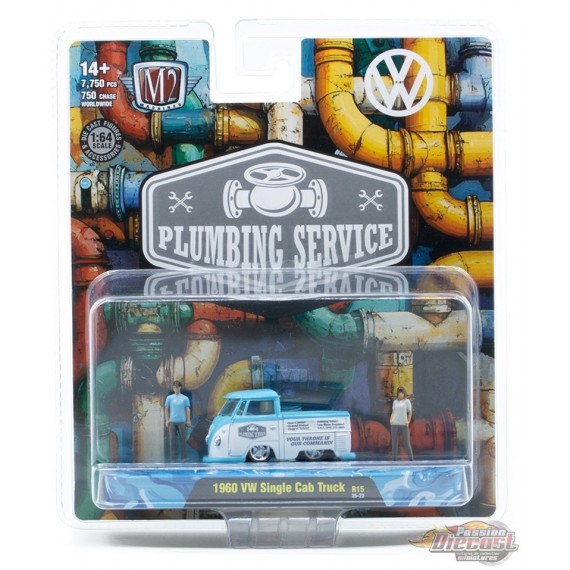 1960 VW Single Cab Truck Plumbing Service - Diorama 2025 Release 15 - M2 Machine - 1:64 - 67500-15 A
