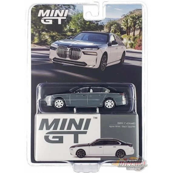 CHASE CAR BMW i7 xDrive60 Blanc Alpin / Saphir Noir - Mini GT - 1:64 - MGT00959GR Passion Diecast