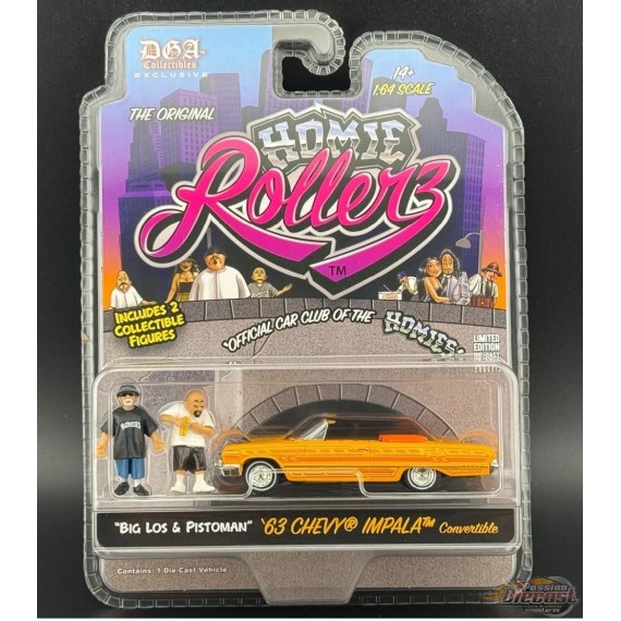 1963 Chevrolet Impala SS Convertible w/ Big Los & Pistoman - Homie Rollerz 2025 Series 1 - 1/64 Greenlight - 204871 B