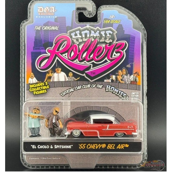 1955 Chevrolet Bel Air w/ El Cholo & Spitshine - Homie Rollerz 2025 Series 1 - 1/64 Greenlight - 204871 C