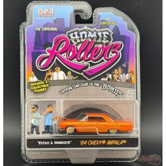1964 Chevrolet Impala SS Hard Top w/ Estilo & Hawkeye - Homie Rollerz 2025 Series 1 - 1/64 Greenlight - 204871 E