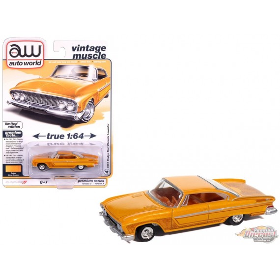 1961 Dodge Phoenix Lowrider in Mango Smoothie Metallic with Lowrider Graphics - Auto World - 1/64 - AWSP195 A