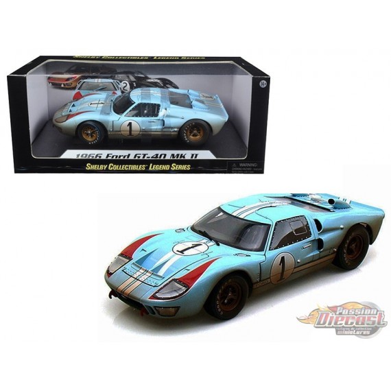 1966 Ford GT-40 MK II No.1 Light Blue Miles - Hulme Le Mans (Dirty Version) - Shelby Collectibles - 1/18 - SC405