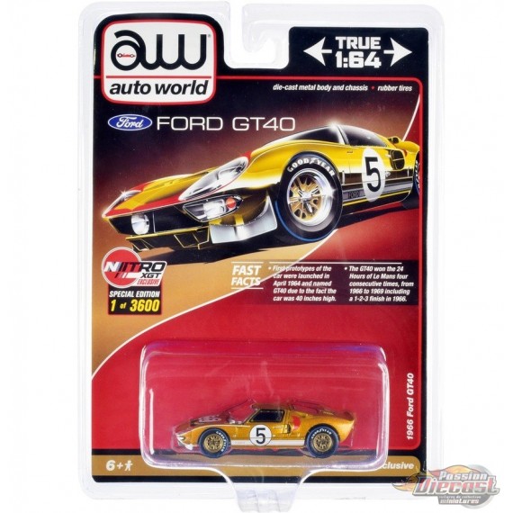 1966 Ford GT40 RHD (Right Hand Drive) No.5 Gold with Graphics to 3600 piece - Auto World - 1/64 - CP7923