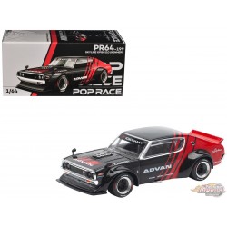 Skyline KPGC110 "Kenmeri" "ADVAN" Black and Red - Pop Race 1:64 - PR640199 -  Passion Diecast 