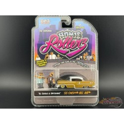 CHASE CAR 1955 Chevrolet Bel Air w/ El Cholo & Spitshine - Homie Rollerz 2025 Series 1 - 1/64 Greenlight - 204871 AGR
