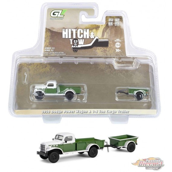1950 Dodge Power Wagon in Green and White 1/4 Ton Cargo Trailer - Hitch & Tow Series 32 - 1/64 GL - 32320 A