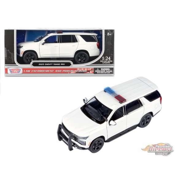 2025 Chevrolet Tahoe Police Pursuit Vehicle - Plain White - Motormax 1/24 - 76816-WH Passion Diecast