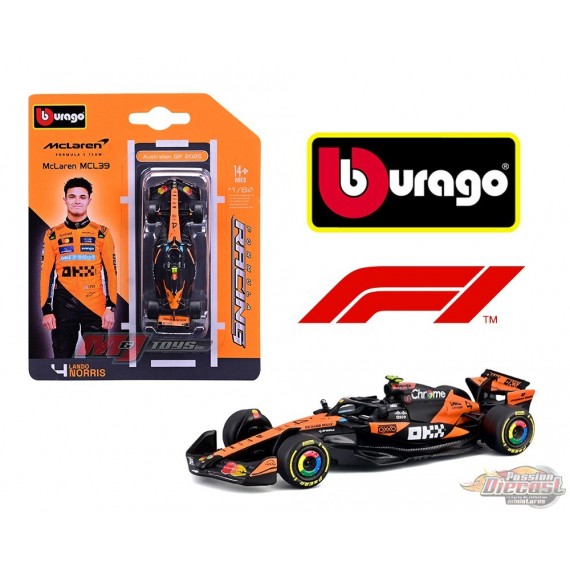 F1 2025 McLaren MCL39 No.4 Lando Norris - Bburago 1/64 - 18-58001LN - Passion Diecast 