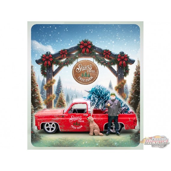 Diorama Seans Fresh Tree Farm Chevrolet Silverado 1977 & figurine de Sean et chien - M2 Machine - 1:64 - 67500-MJS01