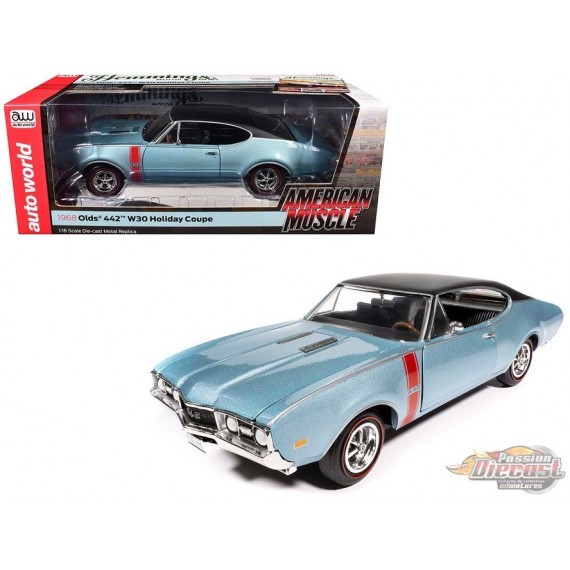 1968 Oldsmobile Holiday Coupe 442 in Code F Teal Frost - Hemmings Muscle Machines - Auto World - 1/18 - AMM1350