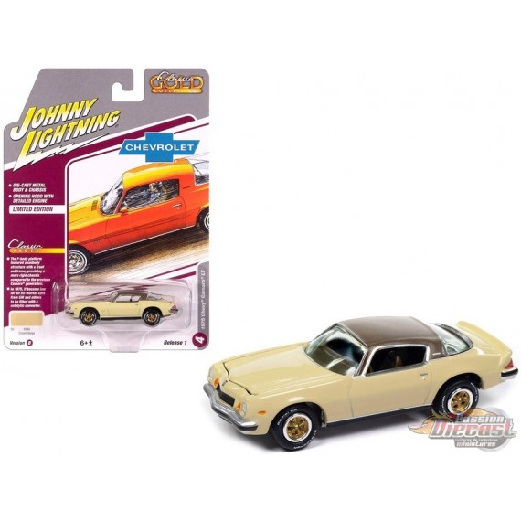 1975 Chevrolet Camaro in Cream Beige with Brown Roof - Johnny Lightning 1/64 - JLCG033 B C Passion Diecast
